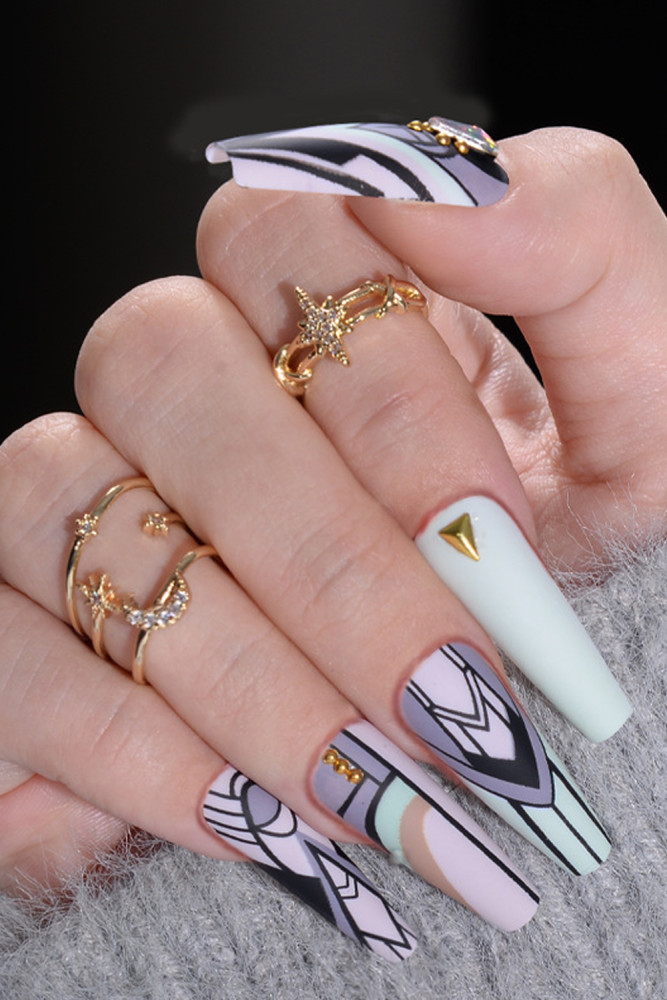 Fashionable and Exquisite Green Geometric Wearable Removable Nail Art