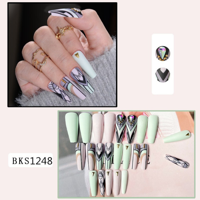Fashionable and Exquisite Green Geometric Wearable Removable Nail Art