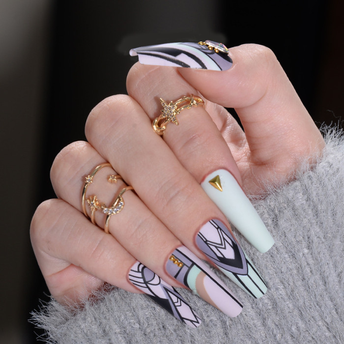 Fashionable and Exquisite Green Geometric Wearable Removable Nail Art