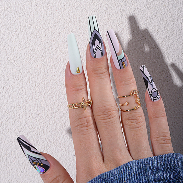 Fashionable and Exquisite Green Geometric Wearable Removable Nail Art