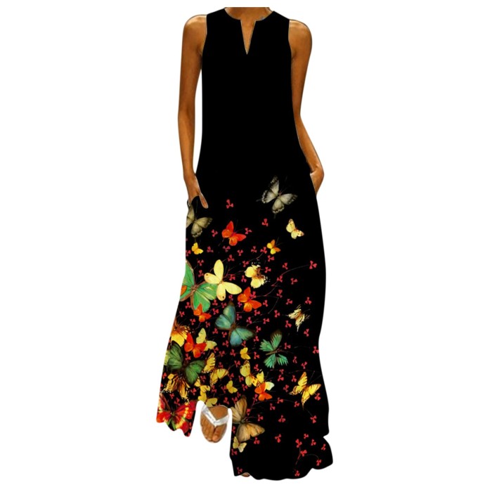 Fashion Star Print Elegant Sleeveless Print V Neck Party Maxi Dress