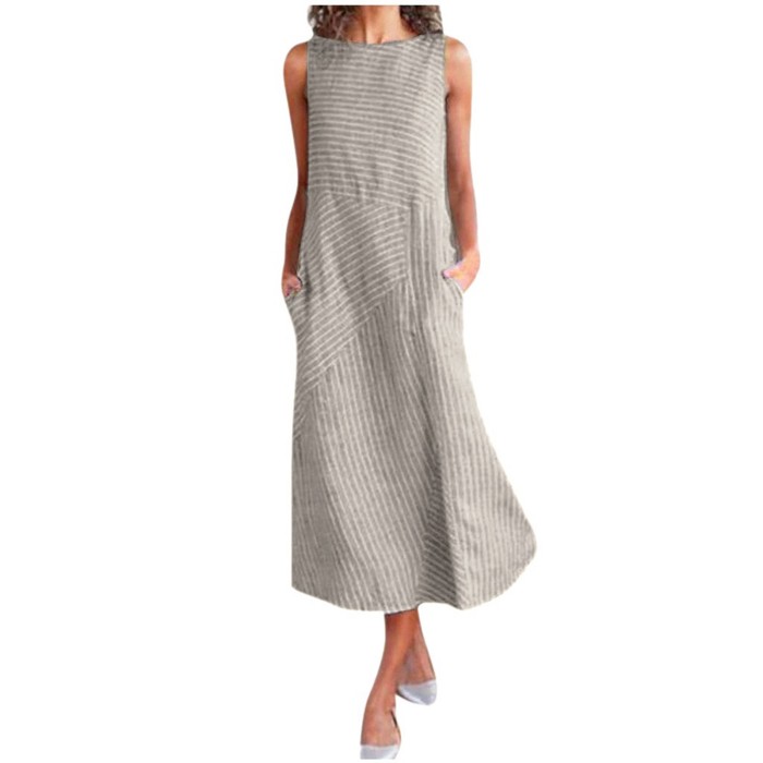 Women Casual Striped Print Sleeveless Dress