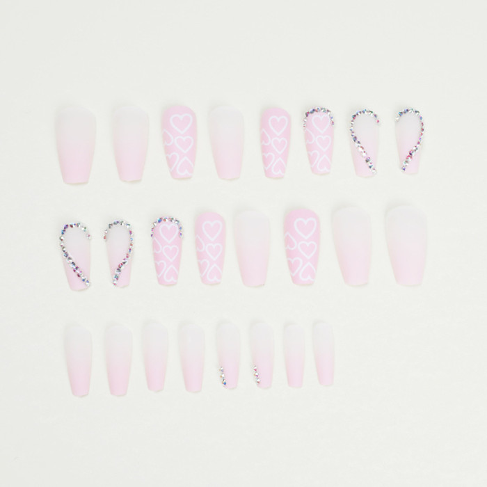 Pink Love Rhinestone Wearable Finished Detachable Nail Art