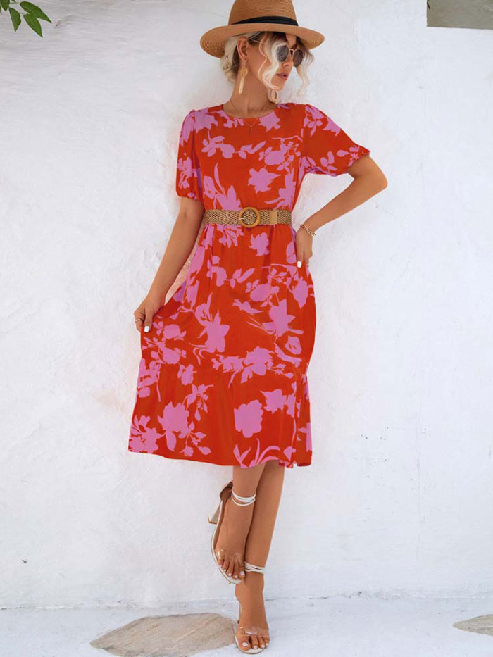 Floral Print Loose Puff Sleeve Maxi Dress