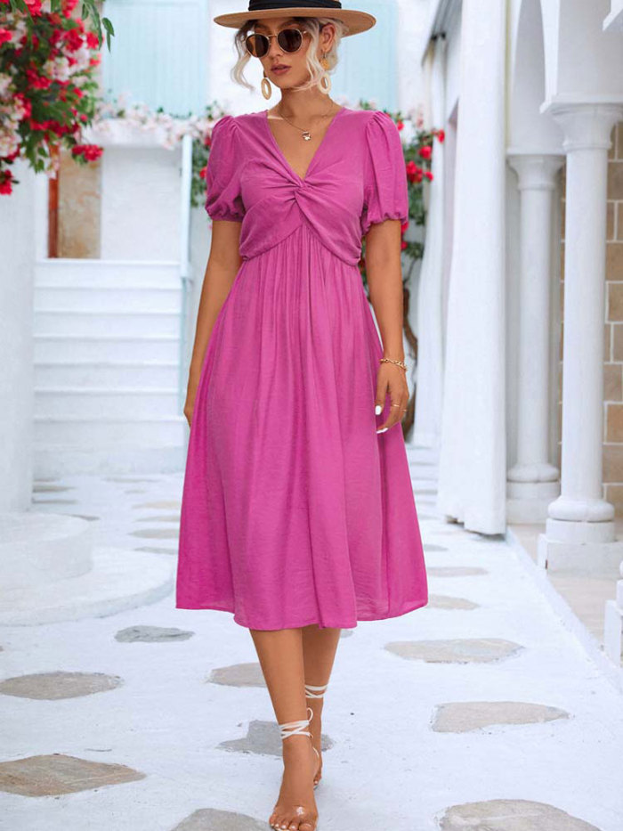 Summer Short Sleeve Party V Neck Dress