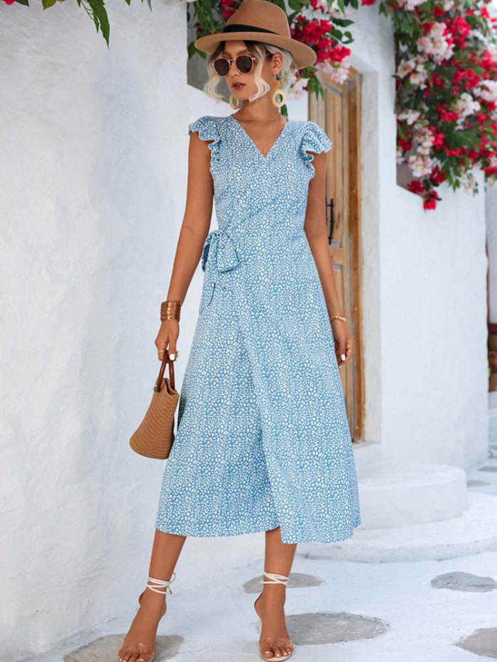 Boho Party V Neck Ruffle Elegant Party Dress