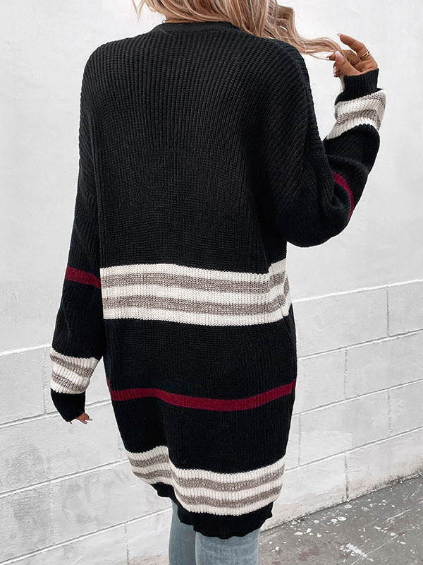 Fashion Knitting Long Sleeve Color Long Sweater Cardigan