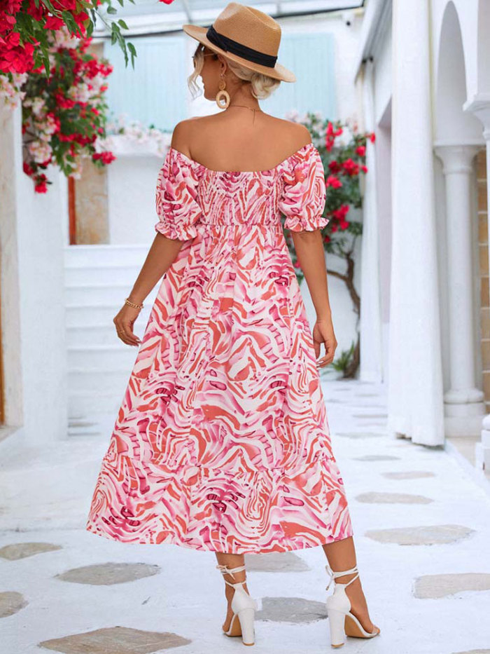 Women Elegant Party Off Shoulder Floral Print Maxi Boho Dress