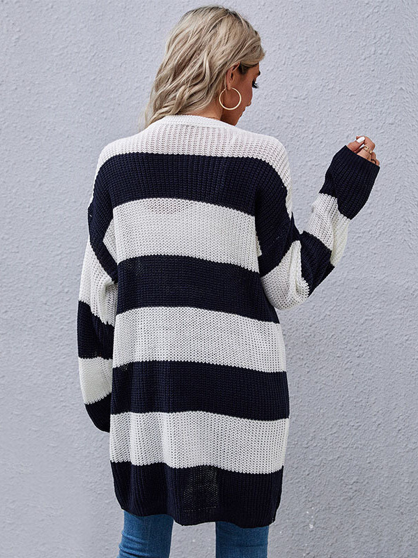 Women's Knitted Fashion Coat Long Sleeve Striped Cardigan