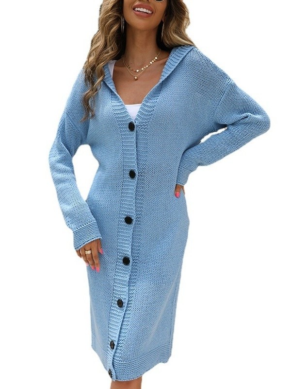 Solid Color Hooded Extended Knitted Cardigan