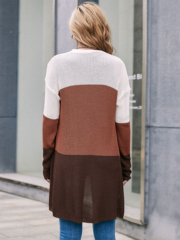 Knit Long Sleeve Color Block Cardigan Sweater