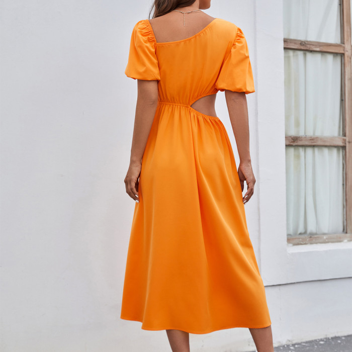 Casual Fashion Pure Color Waist Sexy Dress