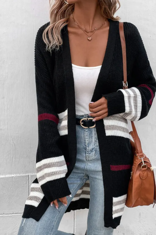 Fashion Knitting Long Sleeve Color Long Sweater Cardigan