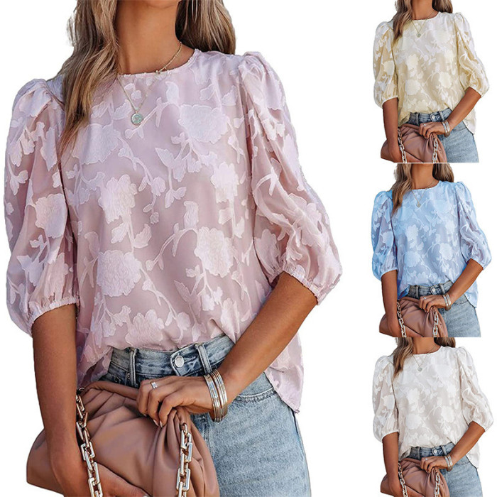 Fashion Puff Sleeve Chiffon Loose Shirt