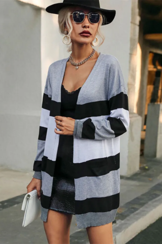 Knitted Cardigan Sweater Wear Long Sleeved Striped Sweater Cardigan