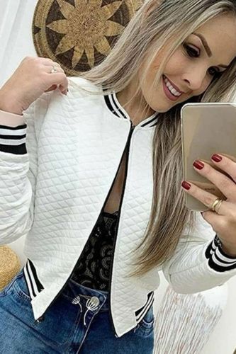 Casual Fashion Women's O-Neck Zipper Bomber Jacket