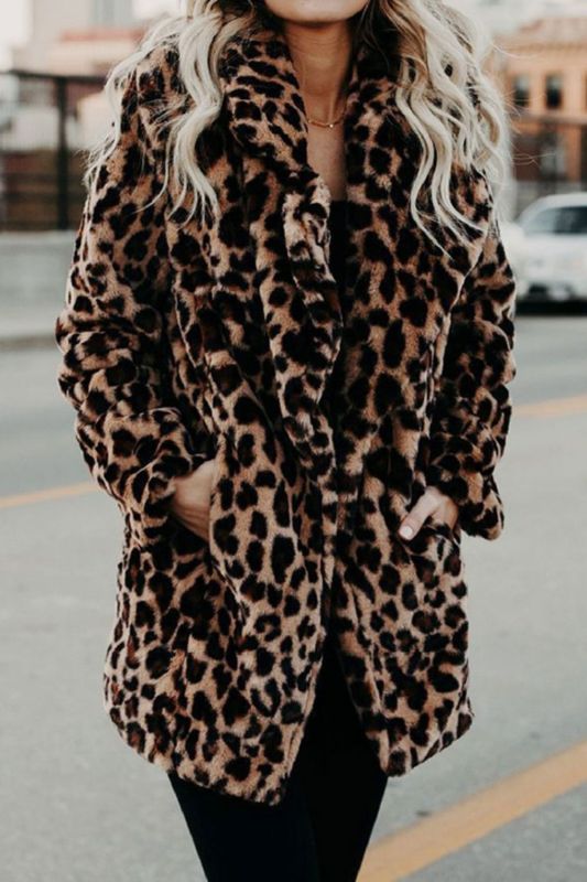 Trendy Leopard Faux Fur Coat Thermal Jacket