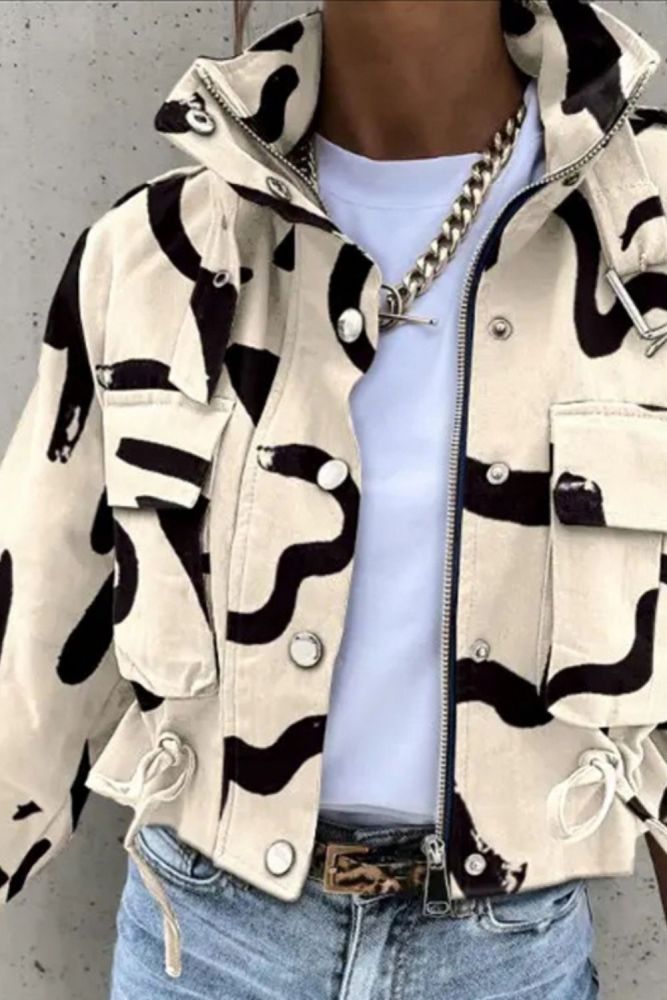 Fashion Contrasting Color Short Long Sleeve Loose Jacket