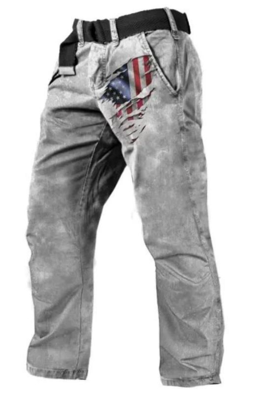 Men's Vintage American Flag Print Casual Trousers