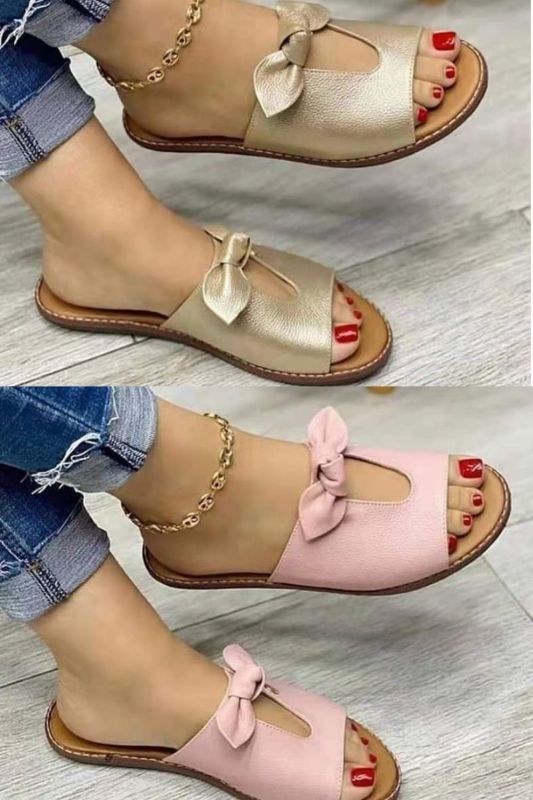 Women's Casual Fashion Bowknot Flat Soft Sole Breathable Beach  Slippers