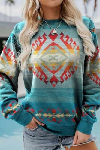 Women's Aztec Africa Native Ethnic Geometric Pattern Long Sleeve Sweatshirt