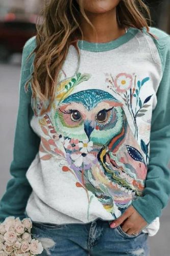 Women's Aztec Owl Pattern Long Sleeve Sweatshirt