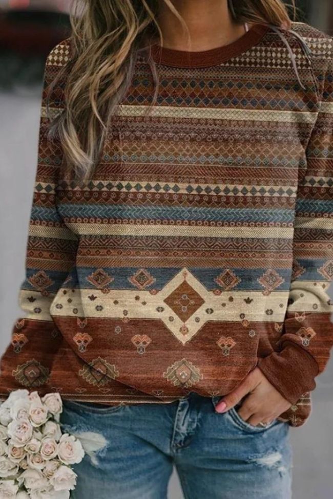 Retro Western Aztec Print Zip-Up Sweatshirt main image 1