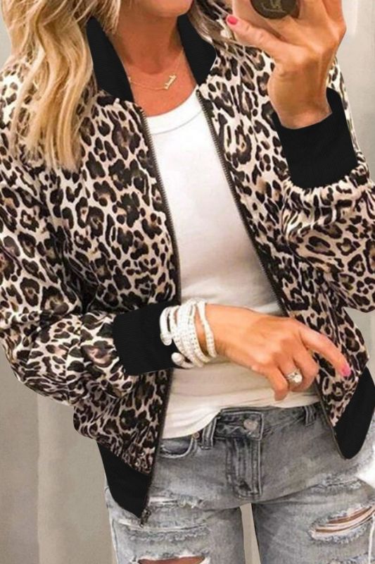 Fashion Street Retro Leopard Print Aviator Loose Casual Jacket