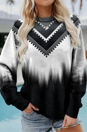 Women's Sweatshirt Black Art Print Long Sleeve Crew Neck Sweatshirt