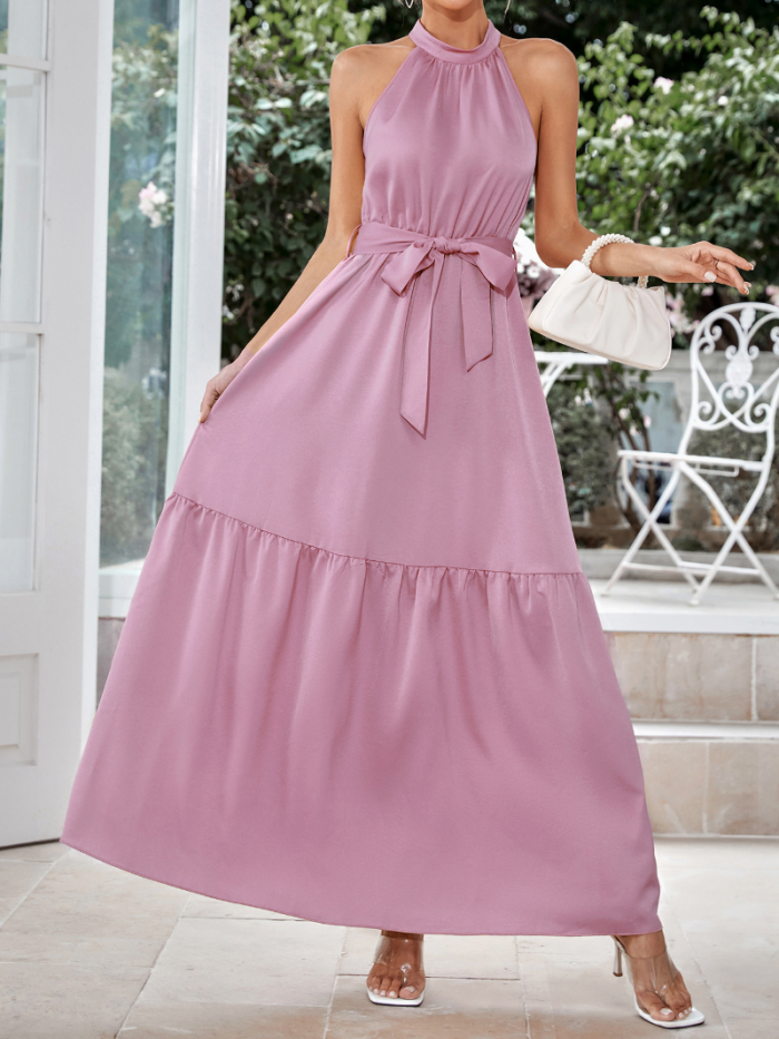 Elegant Casual High Waist Sleeveless Maxi Halter Dress
