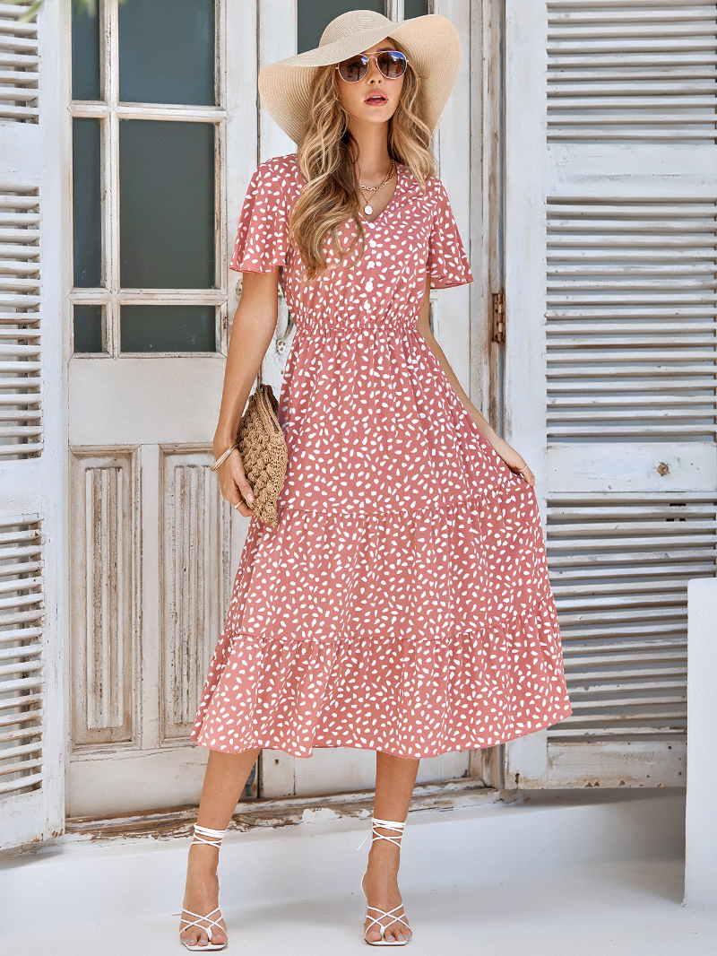 Summer Women'S Leopard Print Casual Round Neck High-Low Hemline Ruffle Dress main image 0