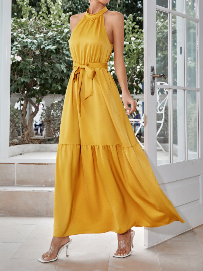 Elegant Casual High Waist Sleeveless Maxi Halter Dress