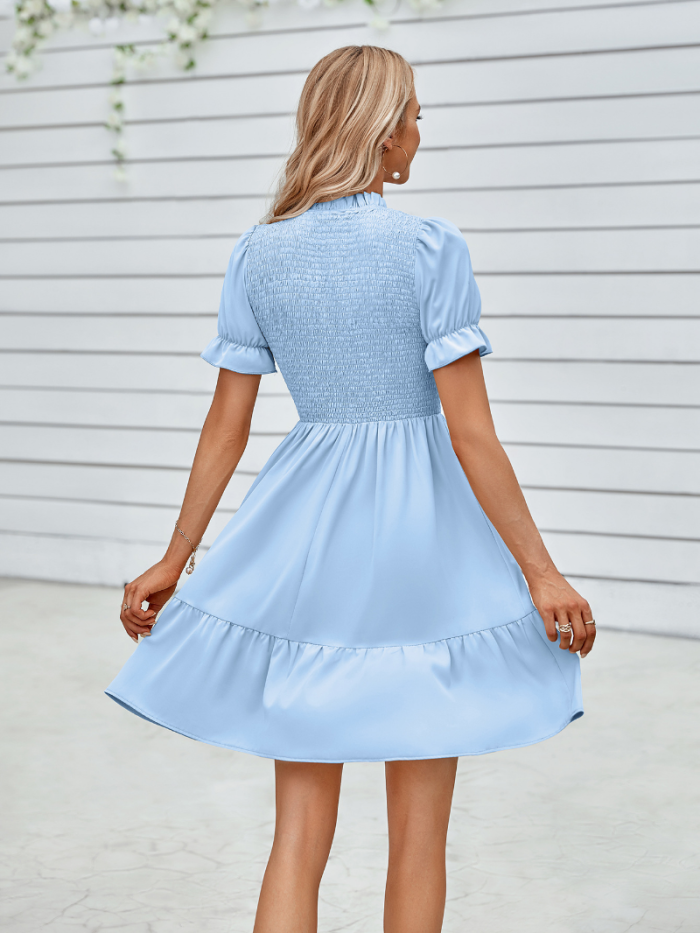 Elegant Stand Neck Elastic High Waist A-line Mini Dress