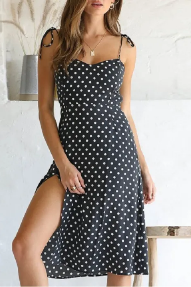 Sexy Backless Split Sling Sleeveless Midi Dress