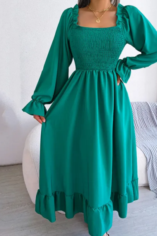 Elegant Folds Full Sleeve Ruffles A-line Maxi Dresses