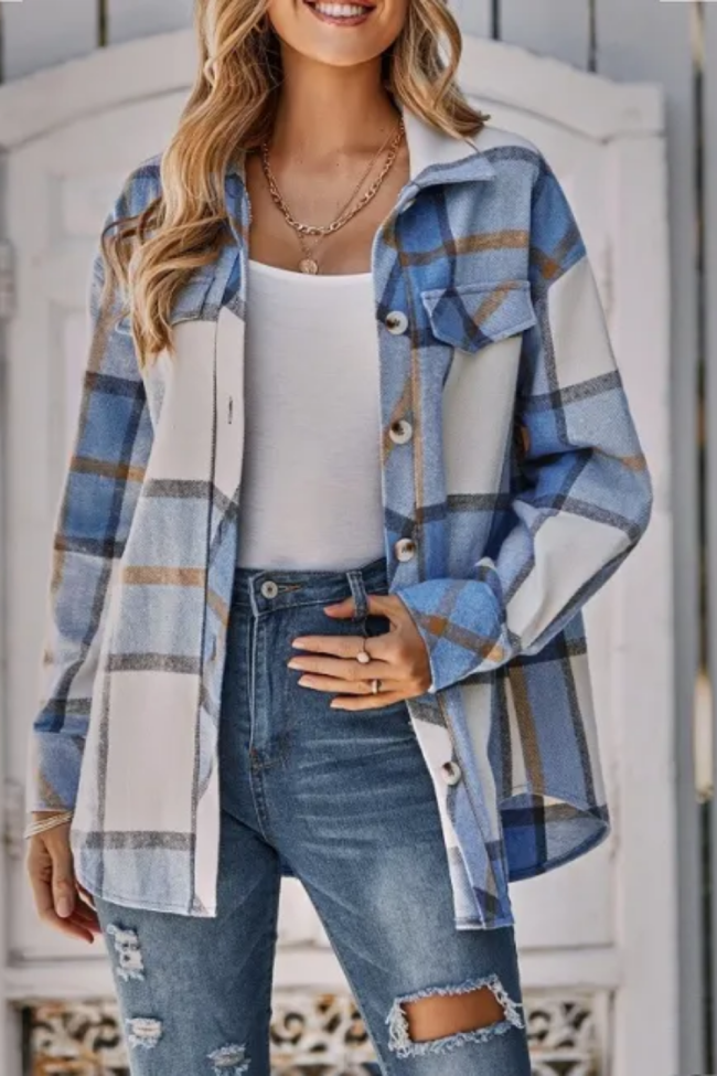 Fashion Women's Long Casual Plaid Shirt Coat