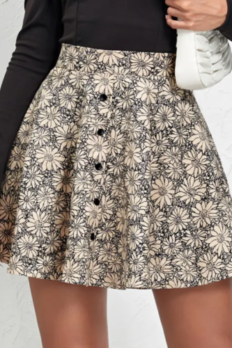Elegant Floral Print High Waist Side Zipper A-line Mini Sexy Skirt