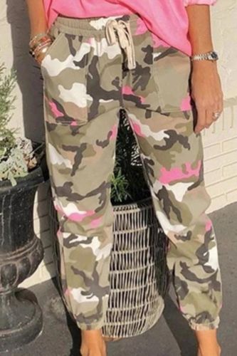 Women's Stretch High Waist Casual Harem Pants Camouflage Cargo Pants