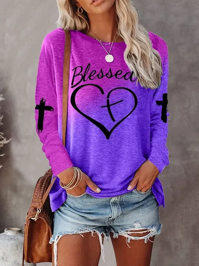 Women's Faith with Love Tie Dye Long Sleeve Pollover Sweatshirt Top