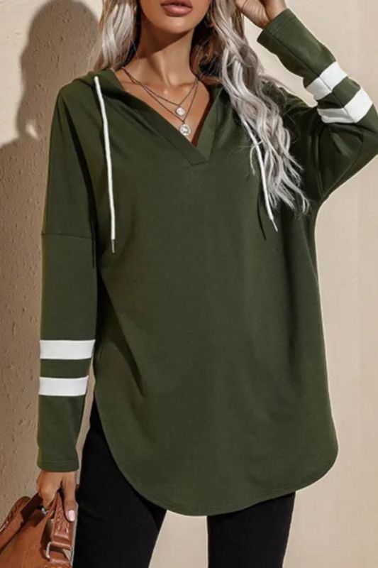 Women's Hoodie V-Neck Loose Long Sleeve Solid Color Hoody