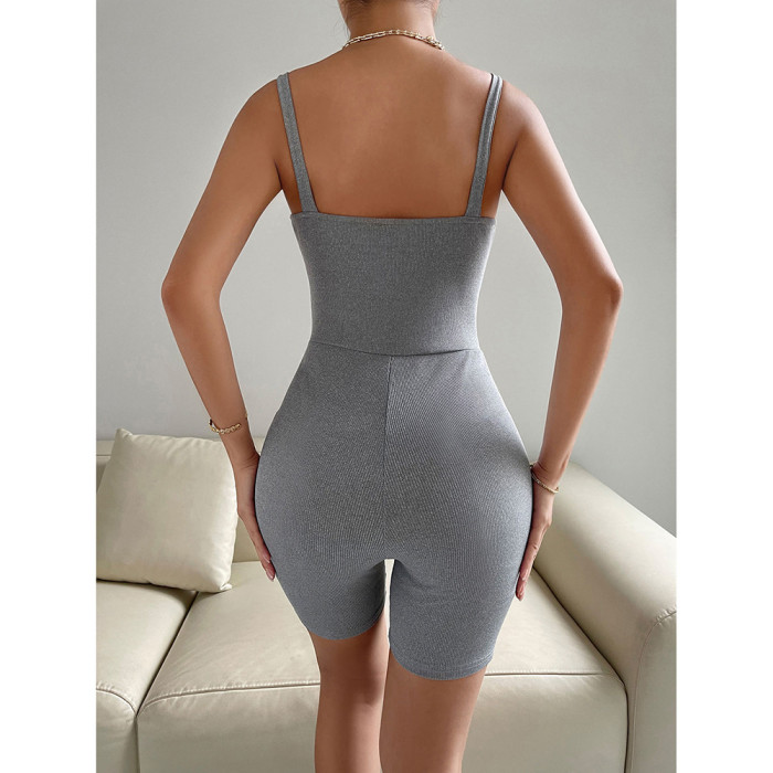 Solid Color Sexy Women's Knitted Slip Jumpsuit