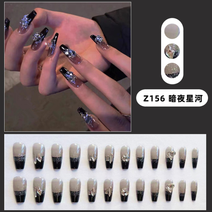 24PCS Flashing Rhinestone French Detachable Wearable  Nails