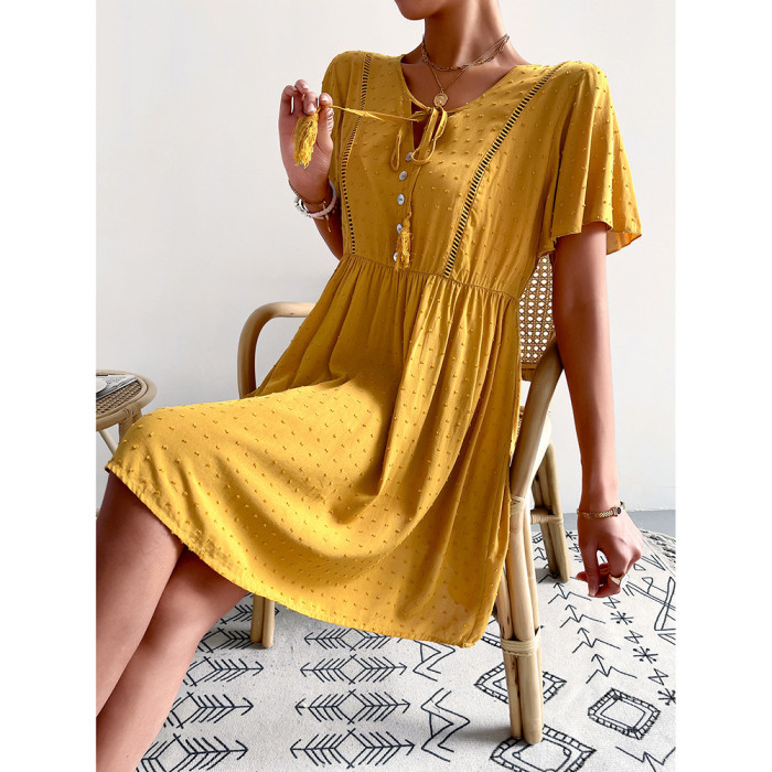 Stylish Fringed Lace Cutout Casual Mini Dress