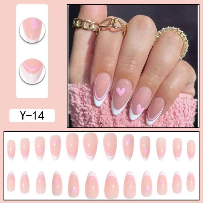 Pink Love Water Drop French Wearable Nail Pointed Nail