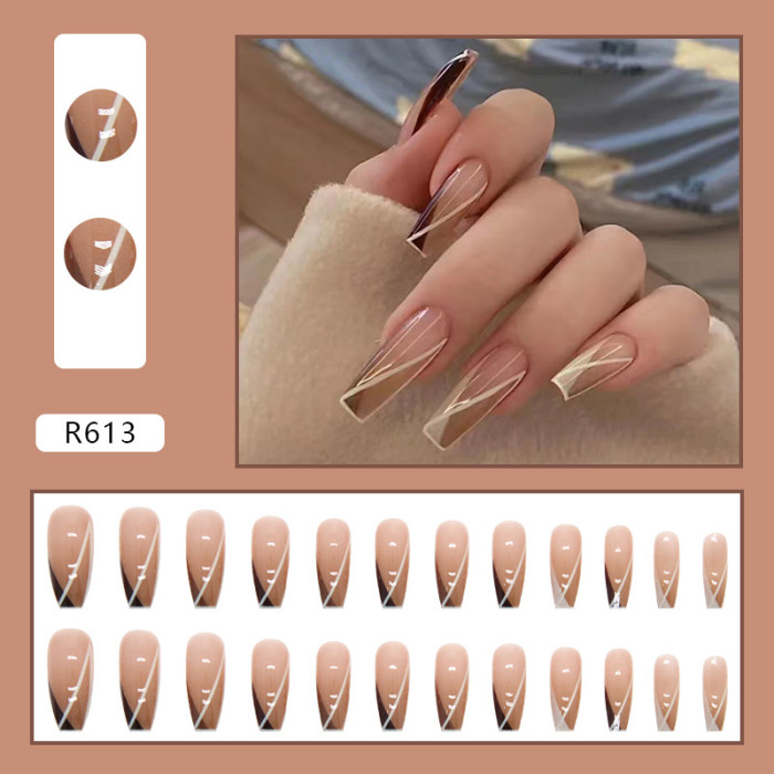Fashion Long Style Simple Line French Gradient Wear Nail