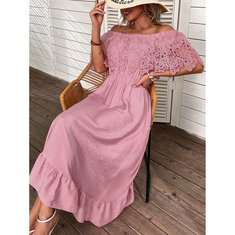 Casual Lace Off-the-shoulder Paneled Temperament Dress