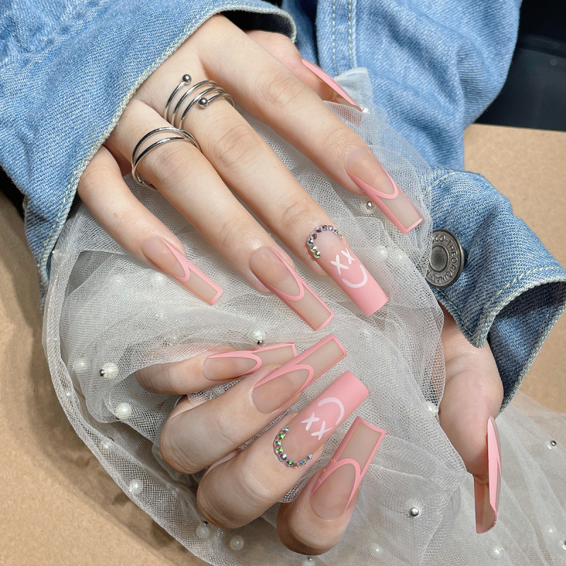 Fashion Girl Pink Long Length Pipe Frosted Matte   Nails