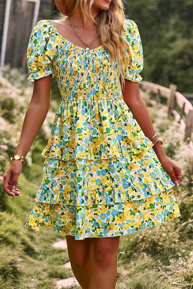 Stylish Casual Shoulder Print Dress