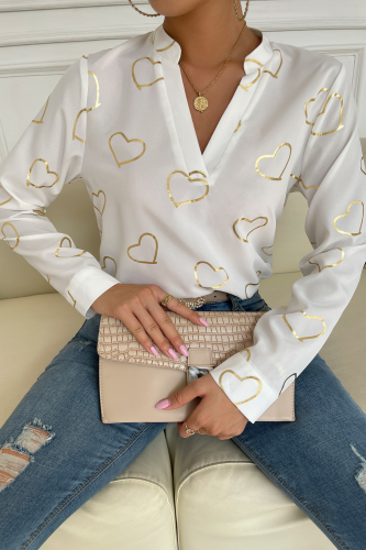 Spring/summer V-neck Love Print Casual Top Shirts