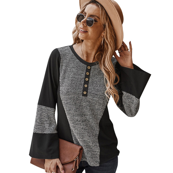 Knitted Long-sleeved Top Paneled With Loose Casual Shirt